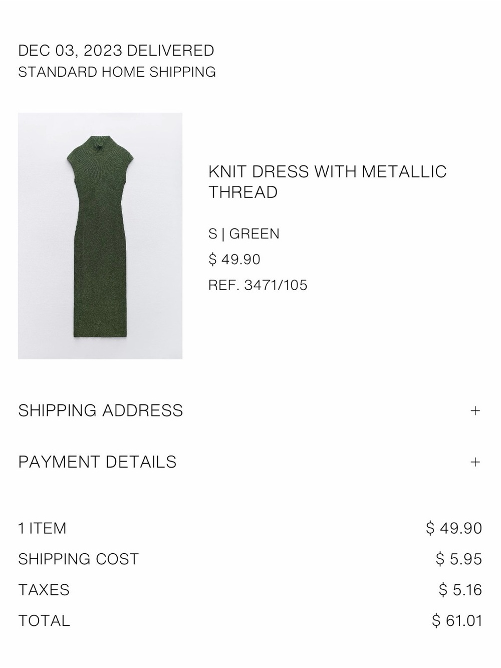 Zara Olive Green Metallic Knit Maxi Dress
